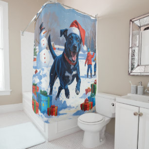 Blue Heeler Christmas Festive Snow Scene Shower Curtain