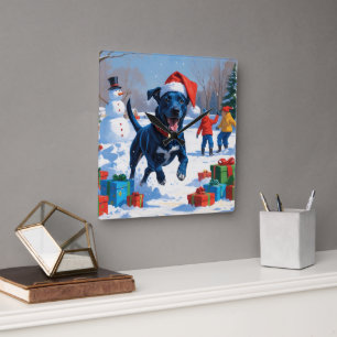 Blue Heeler Christmas Festive Snow Scene Square Wall Clock