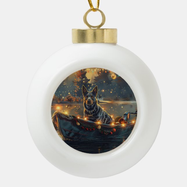 Blue Heeler Christmas Festive Voyage Ceramic Ball Christmas Ornament (Front)