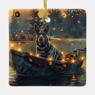 Blue Heeler Christmas Festive Voyage Ceramic Ornament