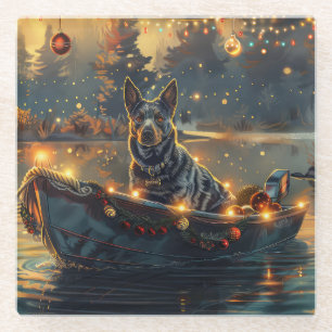 Blue Heeler Christmas Festive Voyage Glass Coaster