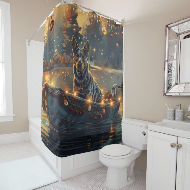 Blue Heeler Christmas Festive Voyage Shower Curtain (In Situ)