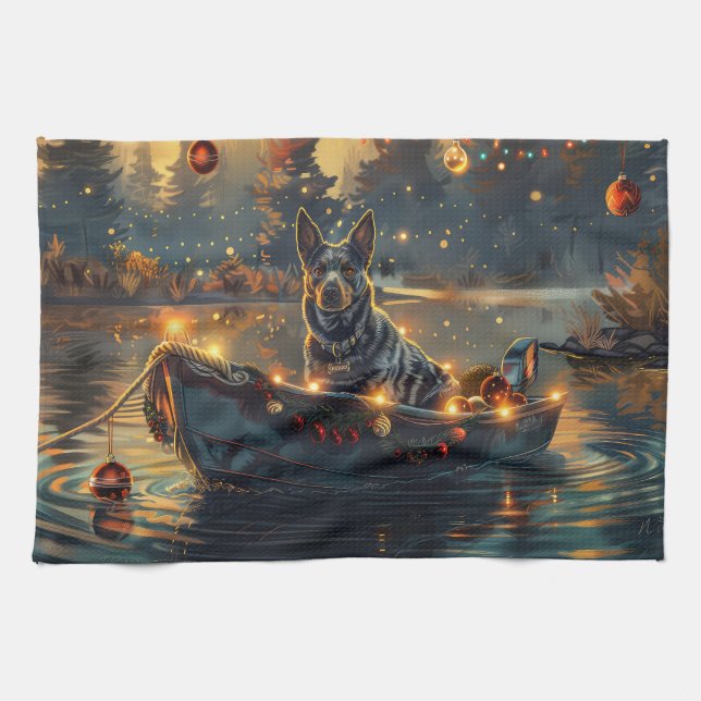 Blue Heeler Christmas Festive Voyage Tea Towel (Horizontal)