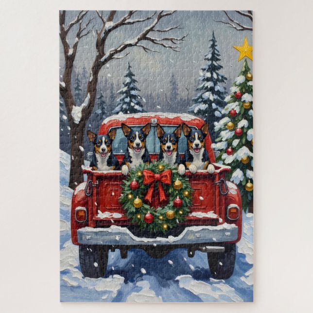 Blue Heeler Christmas Red Truck Holiday Jigsaw Puzzle (Vertical)