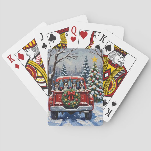 Blue Heeler Christmas Red Truck Holiday Playing Cards (Back)