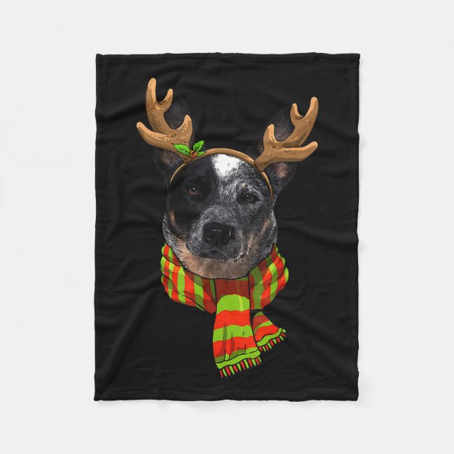Blue Heeler Christmas Xmas Reindeer Pet Dog Lover  Fleece Blanket (Front)