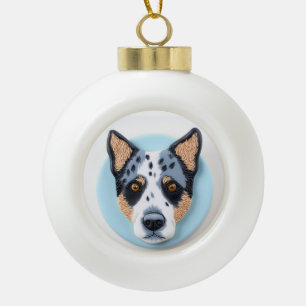 Blue Heeler Dog 3D Inspired Ceramic Ball Christmas Ornament