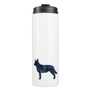 Blue Heeler Dog Breed Silhouette Black Watercolor Thermal Tumbler