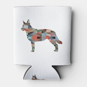 Blue Heeler Dog Breed Silhouette Geo Plaid Can Cooler