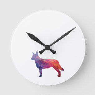 Blue Heeler Dog Breed Silhouette Geo Purple Round Clock