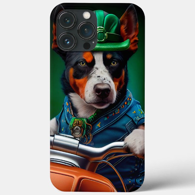 Blue Heeler Dog Driving Bike St. Patrick's Day Case-Mate iPhone Case (Back)