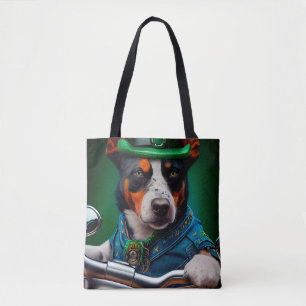 Blue Heeler Dog Driving Bike St. Patrick's Day Tote Bag