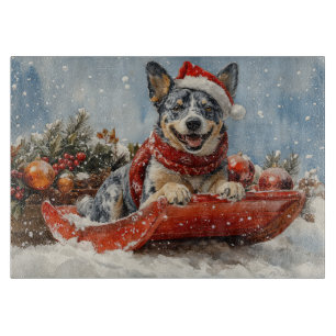 Blue Heeler Dog in Sledge Let it Snow Christmas Cutting Board
