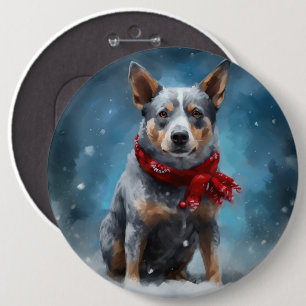 Blue Heeler Dog in Snow Christmas 6 Cm Round Badge