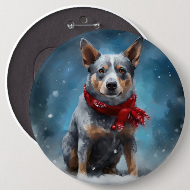 Blue Heeler Dog in Snow Christmas  6 Cm Round Badge (Front & Back)