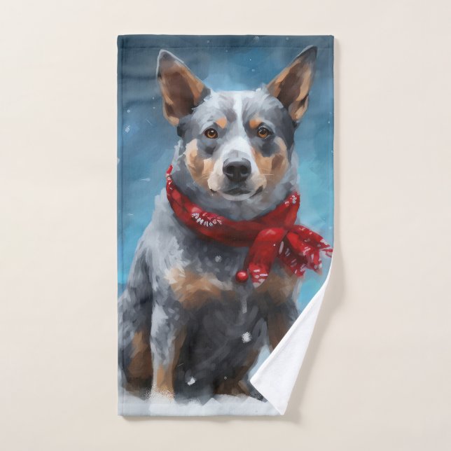 Blue Heeler Dog in Snow Christmas  Bath Towel Set (Hand Towel)