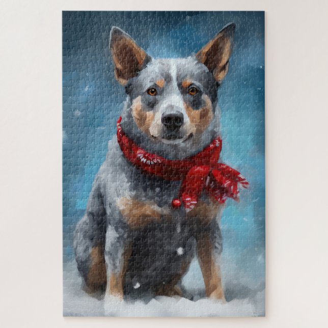 Blue Heeler Dog in Snow Christmas  Jigsaw Puzzle (Vertical)