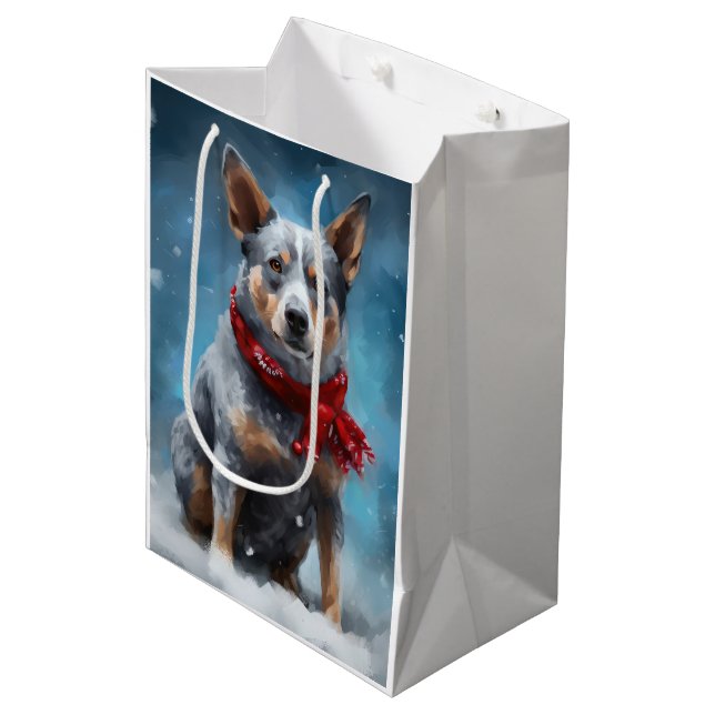 Blue Heeler Dog in Snow Christmas  Medium Gift Bag (Front Angled)