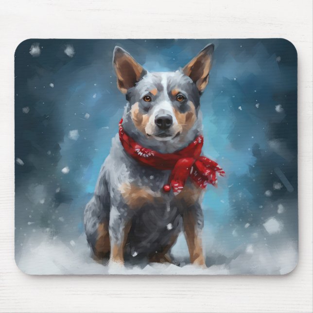 Blue Heeler Dog in Snow Christmas  Mouse Pad (Front)