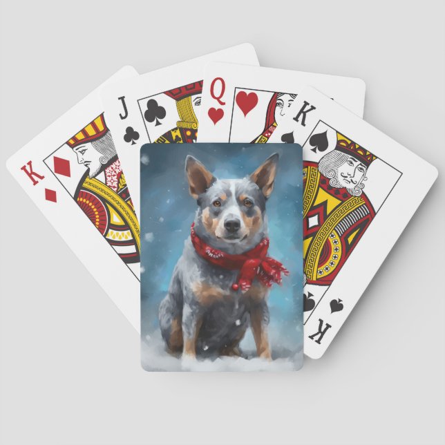 Blue Heeler Dog in Snow Christmas  Playing Cards (Back)