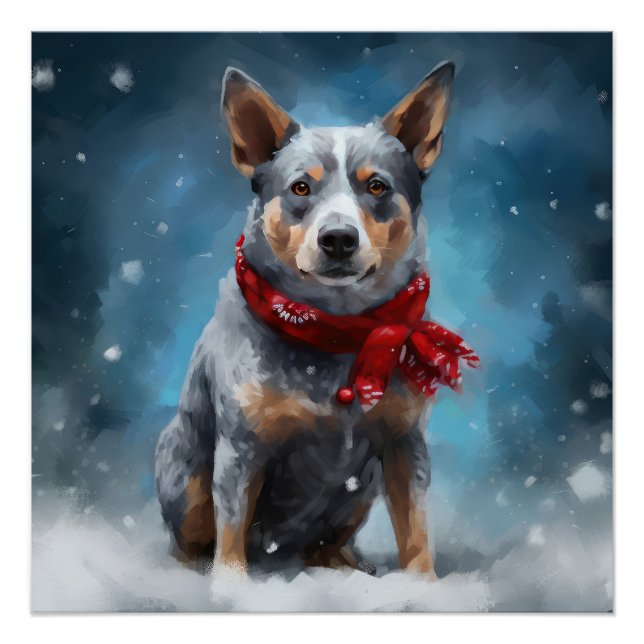 Blue Heeler Dog in Snow Christmas  Poster (Front)