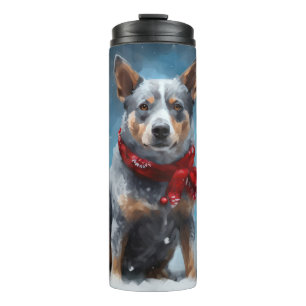 Blue Heeler Dog in Snow Christmas  Thermal Tumbler