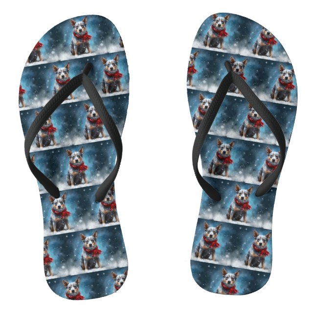 Blue Heeler Dog in Snow Christmas  Thongs (Footbed)