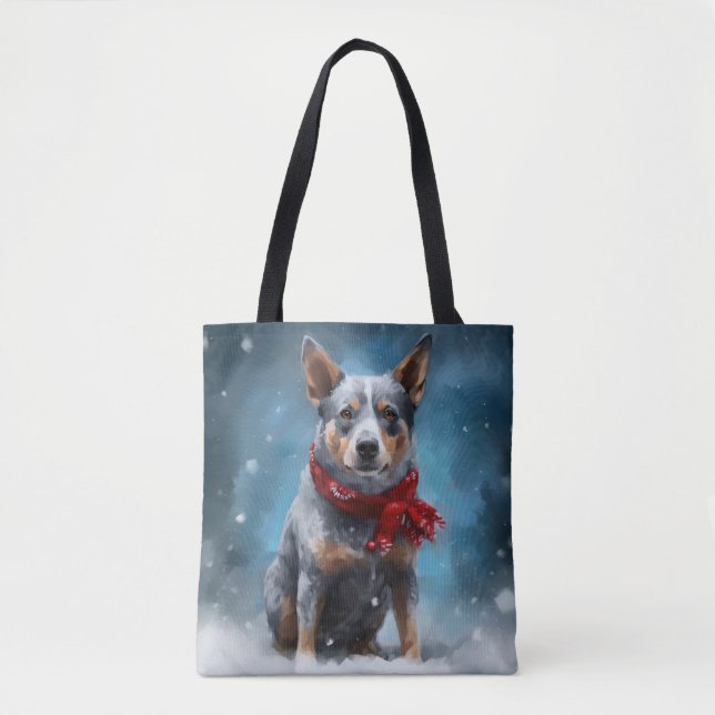 Blue Heeler Dog in Snow Christmas  Tote Bag (Front)