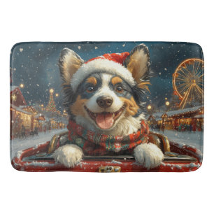 Blue Heeler Dog Roller Coaster Christmas Bath Mat
