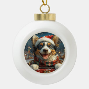 Blue Heeler Dog Roller Coaster Christmas Ceramic Ball Christmas Ornament
