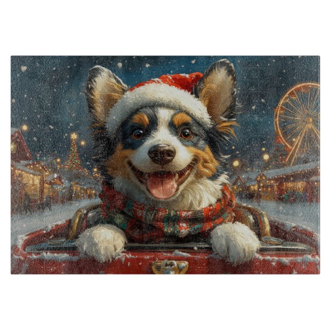 Blue Heeler Dog Roller Coaster Christmas Cutting Board (Front)