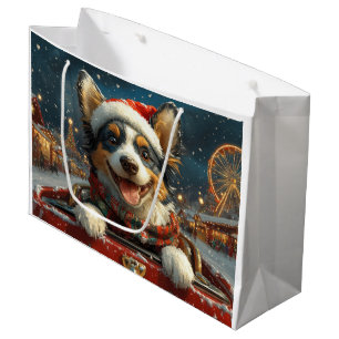 Blue Heeler Dog Roller Coaster Christmas Large Gift Bag
