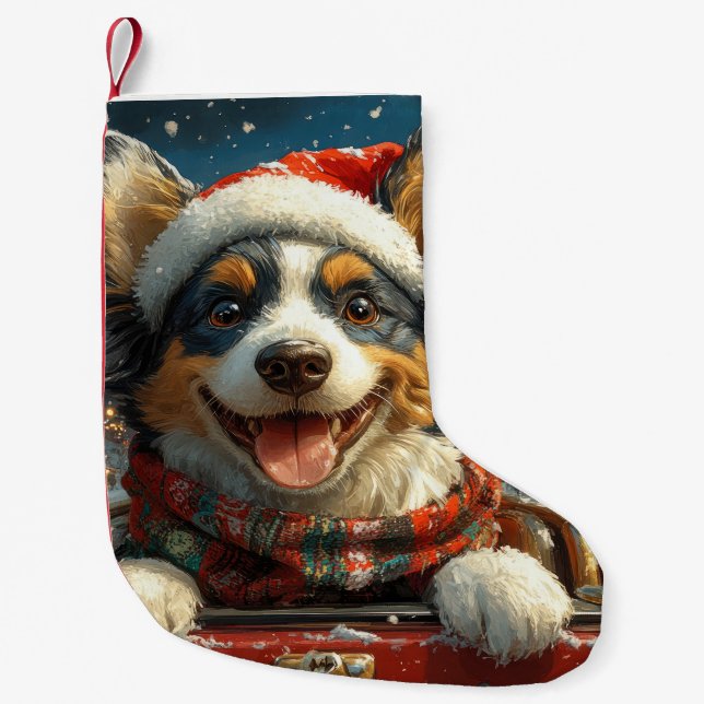 Blue Heeler Dog Roller Coaster Christmas Small Christmas Stocking (Front)