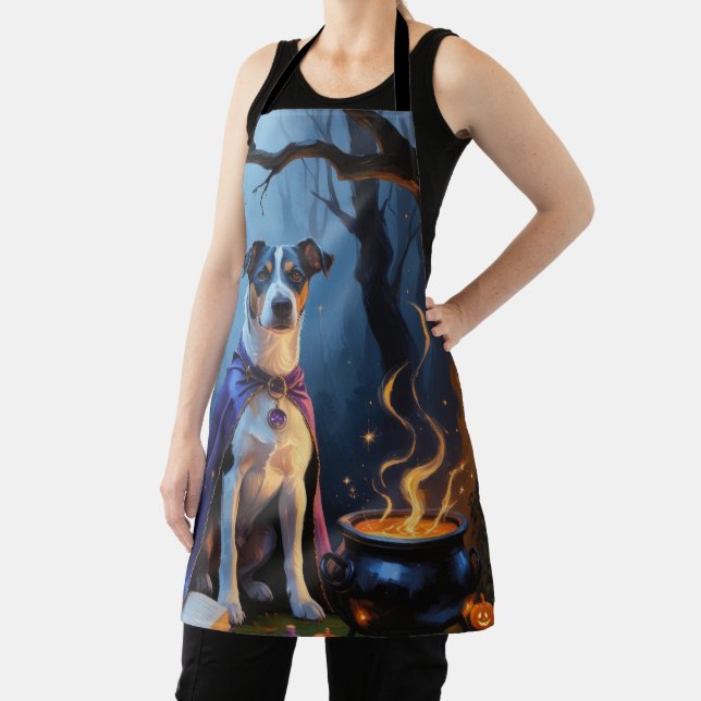 Blue Heeler Dog Whimsical Halloween Painting Apron (Insitu)