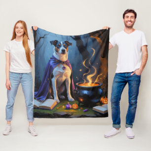 Blue Heeler Dog Whimsical Halloween Painting Fleece Blanket