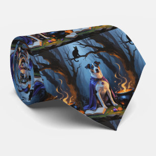 Blue Heeler Dog Whimsical Halloween Painting Tie