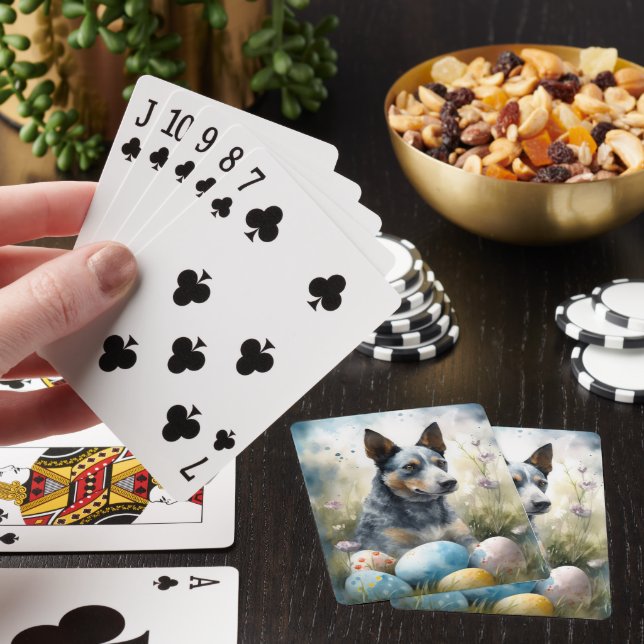 Blue Heeler Dog with Easter Eggs Holiday  Playing Cards (In Situ)
