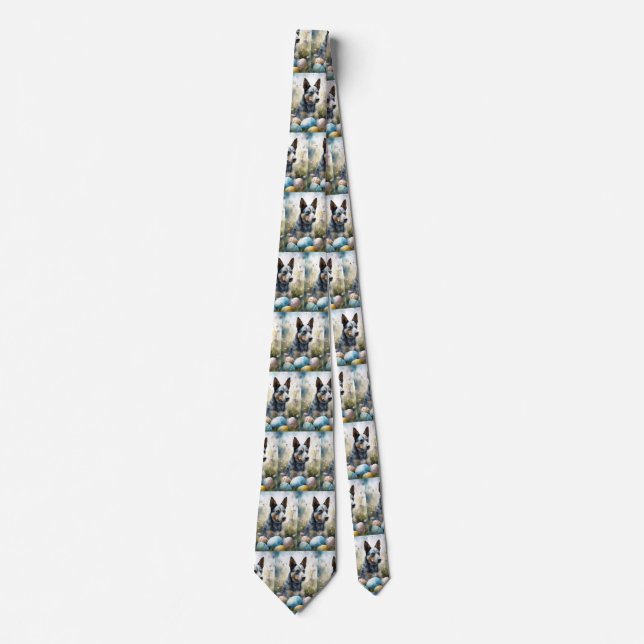 Blue Heeler Dog with Easter Eggs Holiday  Tie (Front)