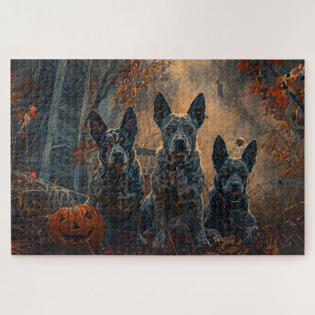 Blue Heeler Halloween Night Doggy Delight Jigsaw Puzzle (Horizontal)