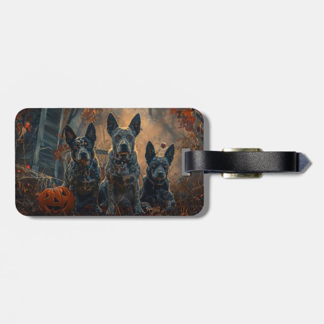 Blue Heeler Halloween Night Doggy Delight Luggage Tag (Back Horizontal)