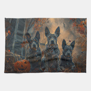 Blue Heeler Halloween Night Doggy Delight Tea Towel