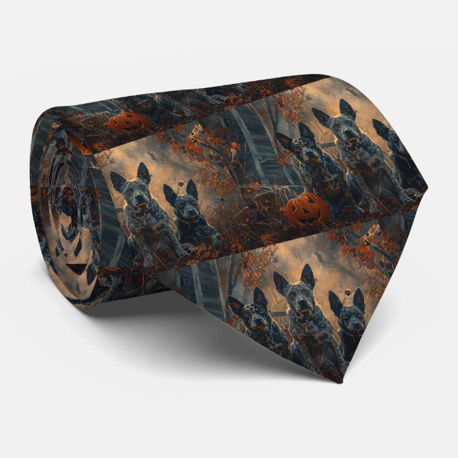 Blue Heeler Halloween Night Doggy Delight Tie (Rolled)