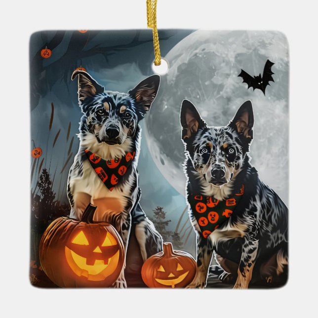 Blue Heeler Halloween Spooky Ceramic Ornament (Front)