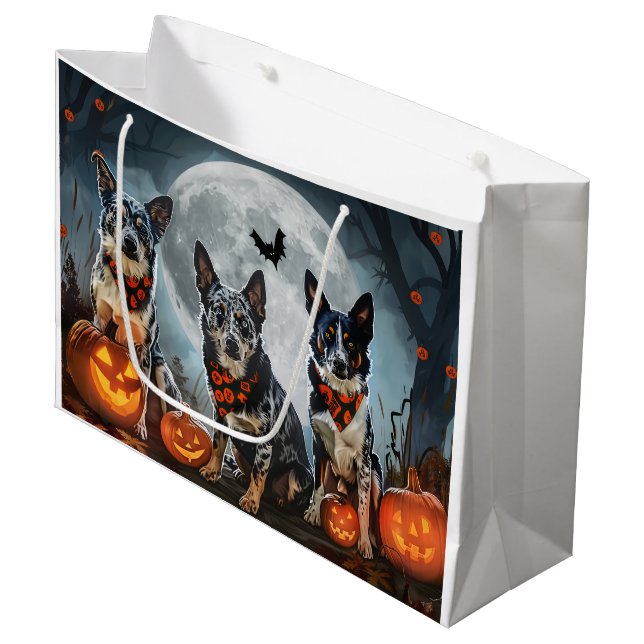Blue Heeler Halloween Spooky Large Gift Bag (Front Angled)
