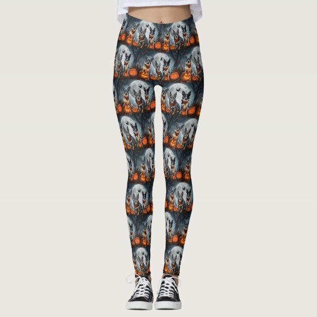 Blue Heeler Halloween Spooky Leggings (Front)