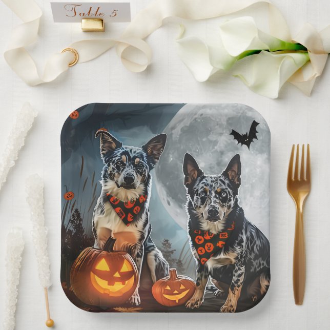 Blue Heeler Halloween Spooky Paper Plate (Wedding)