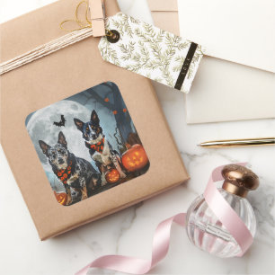 Blue Heeler Halloween Spooky Square Sticker