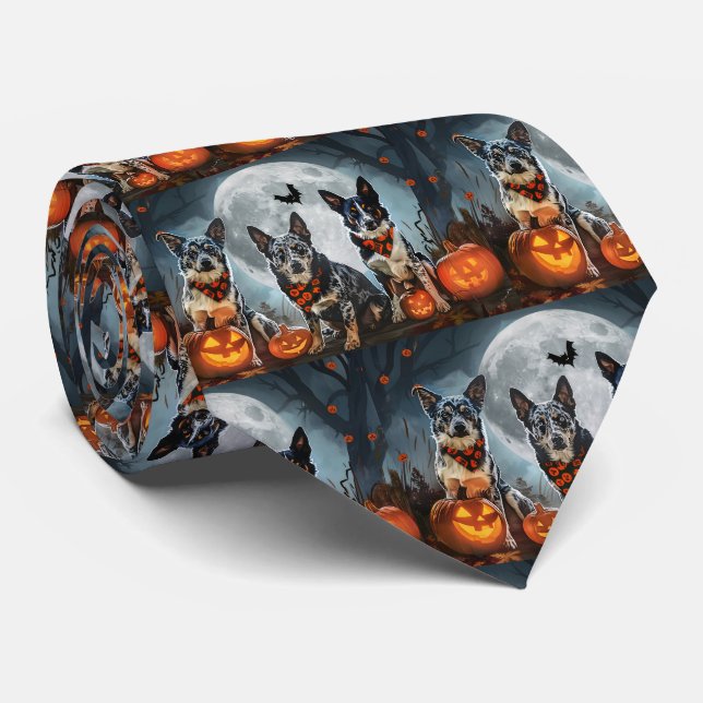 Blue Heeler Halloween Spooky Tie (Rolled)