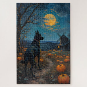 Blue Heeler Haunted Farm Halloween Artwork Jigsaw Puzzle