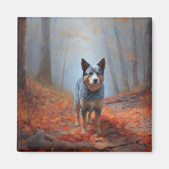 Blue Heeler in Autumn Leaves Fall Inspire Magnet (Front)
